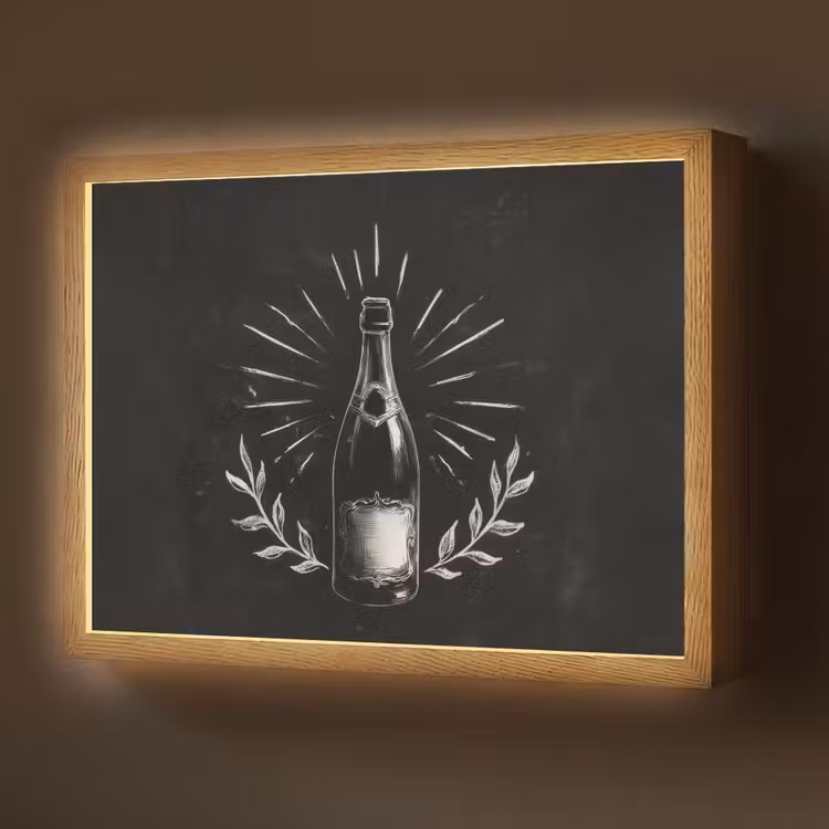 Lightbox - Wandlamp - Champagnefles - Lauriertakken - Zwarte achtergrond — 1