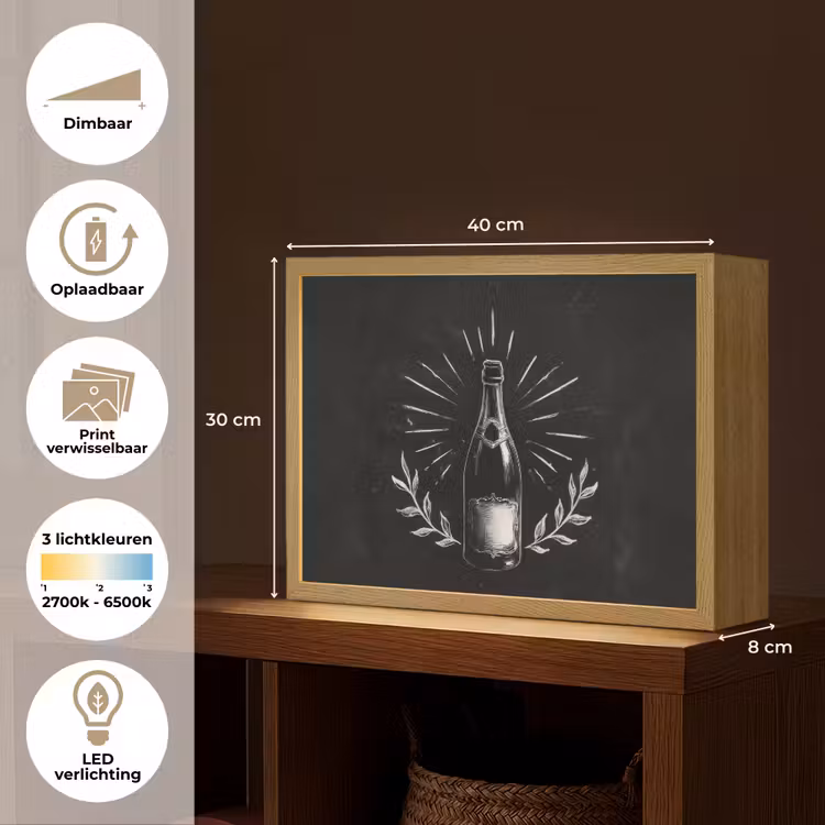 Lightbox - Wandlamp - Champagnefles - Lauriertakken - Zwarte achtergrond — 10