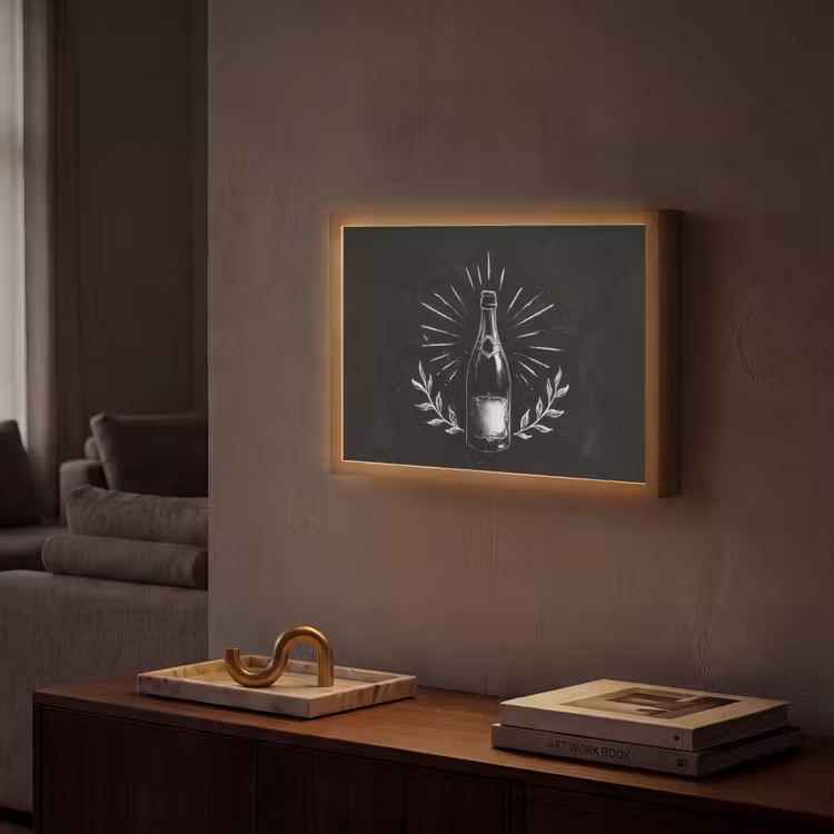 Lightbox - Wandlamp - Champagnefles - Lauriertakken - Zwarte achtergrond — 2