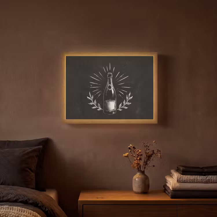 Lightbox - Wandlamp - Champagnefles - Lauriertakken - Zwarte achtergrond — 3