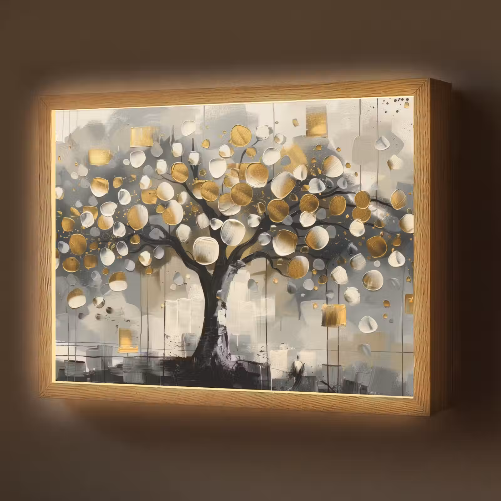 Lightbox - Wandlamp - Boom - Abstract - Beige - Goud - Zwart — 1
