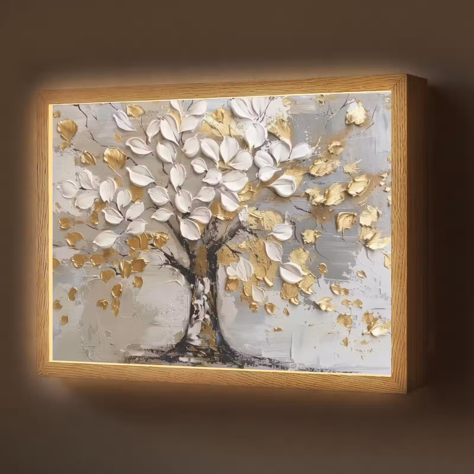 Lightbox - Wandlamp - Boom - Beige - Grijs - Goud - Abstract — 1