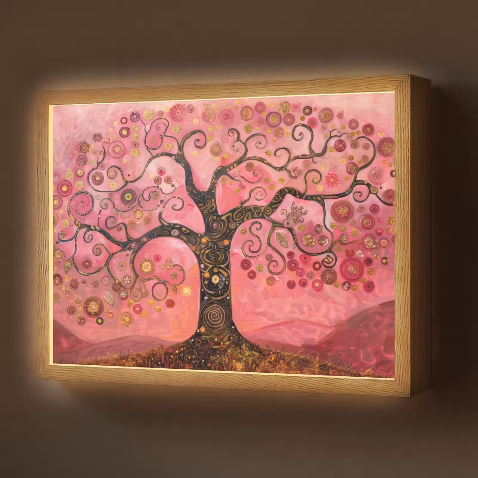 Lightbox - Wandlamp - Boom - Levensboom - Roze - Goud — 1