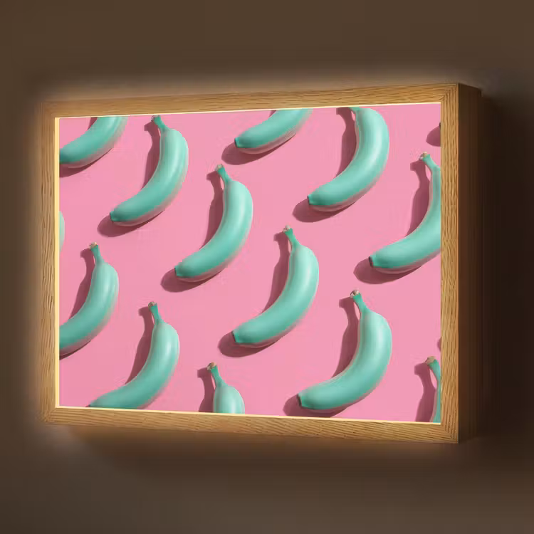 Lightbox - Wandlamp - Bananen - Patroon - Blauw - Roze — 1