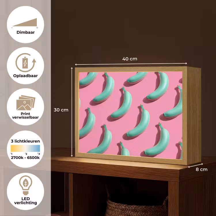 Lightbox - Wandlamp - Bananen - Patroon - Blauw - Roze — 10
