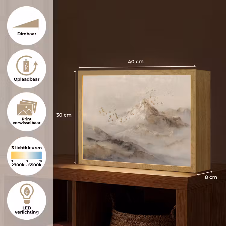 Lightbox - Wandlamp - Berglandschap - Mist - Penseelstreken — 10