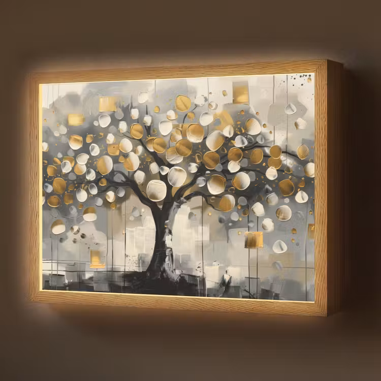 Lightbox - Wandlamp - Boom - Abstract - Beige - Goud - Zwart — 1