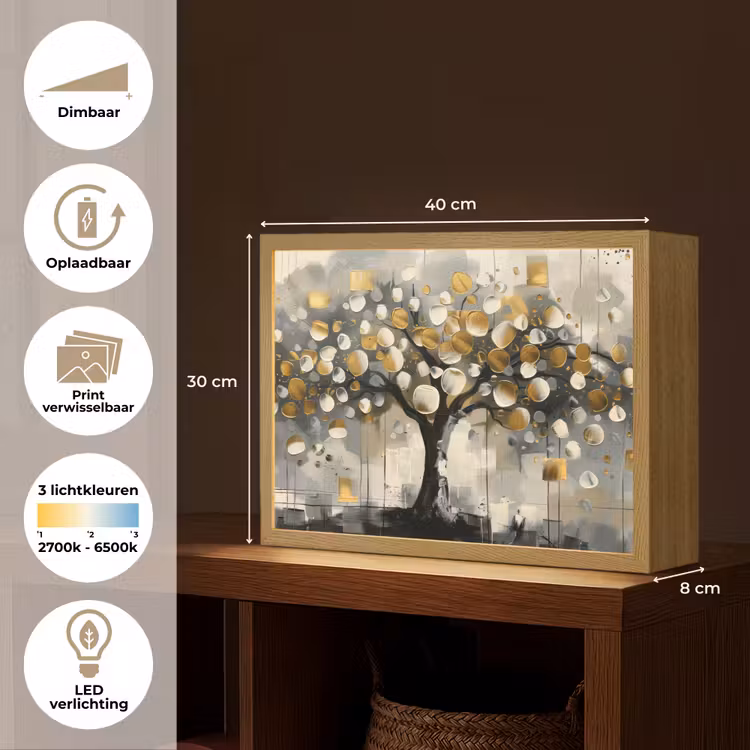 Lightbox - Wandlamp - Boom - Abstract - Beige - Goud - Zwart — 10