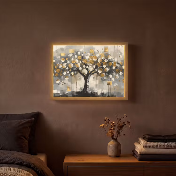 Lightbox - Wandlamp - Boom - Abstract - Beige - Goud - Zwart — 3