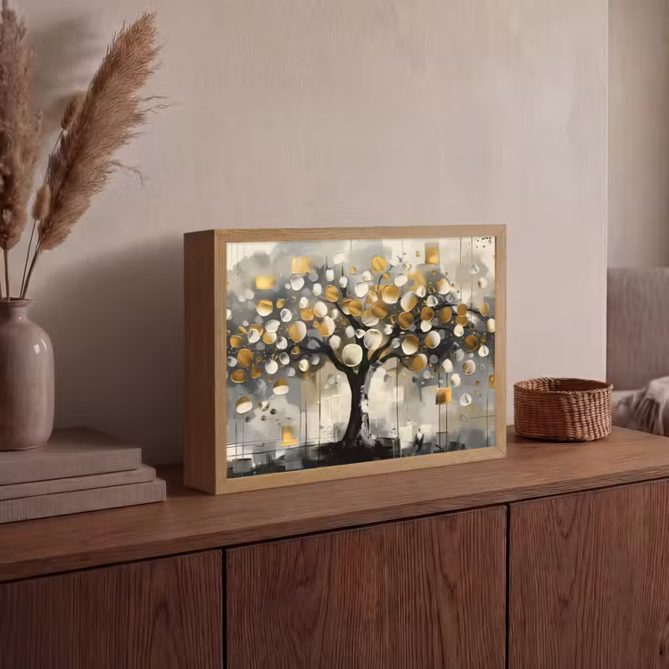 Lightbox - Wandlamp - Boom - Abstract - Beige - Goud - Zwart — 4