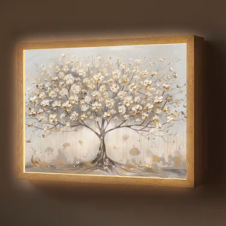 Lightbox - Wandlamp - Boom - Beige - Goud - Verflook - Grijs — 1