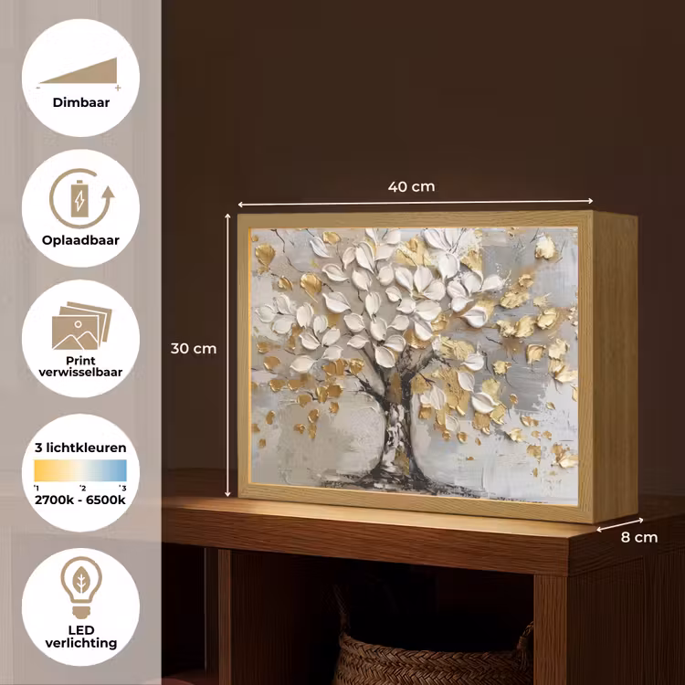 Lightbox - Wandlamp - Boom - Beige - Grijs - Goud - Abstract — 10