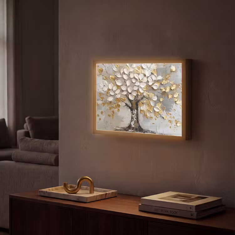 Lightbox - Wandlamp - Boom - Beige - Grijs - Goud - Abstract — 2