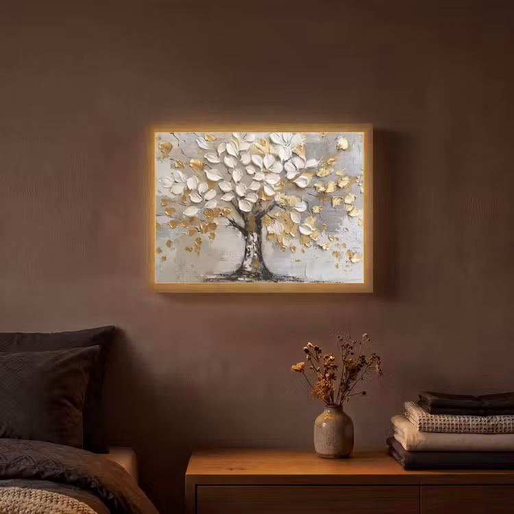 Lightbox - Wandlamp - Boom - Beige - Grijs - Goud - Abstract — 3