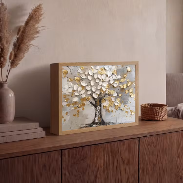 Lightbox - Wandlamp - Boom - Beige - Grijs - Goud - Abstract — 4