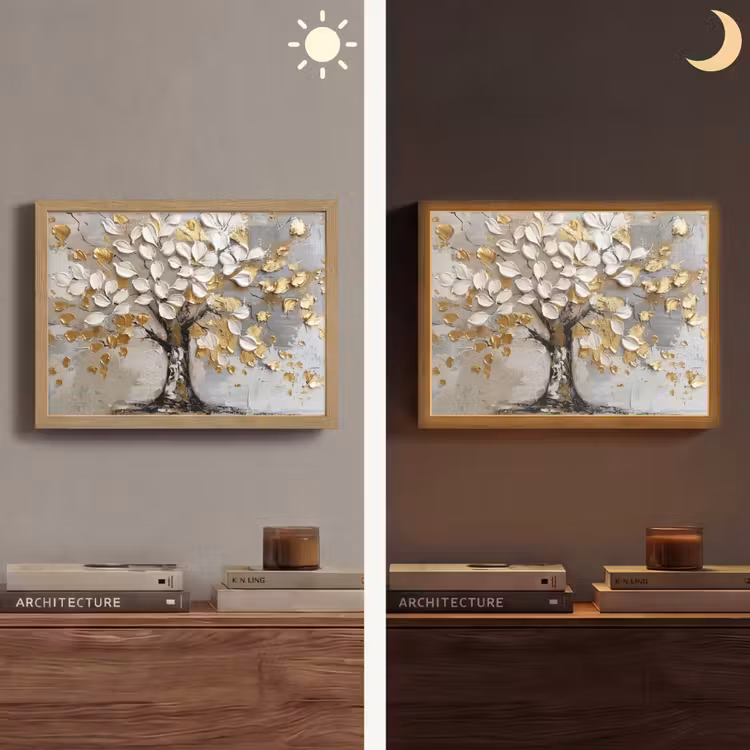 Lightbox - Wandlamp - Boom - Beige - Grijs - Goud - Abstract — 6