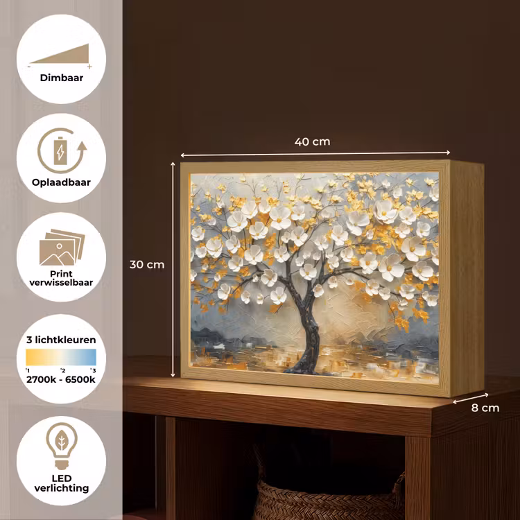 Lightbox - Wandlamp - Boom - Bloemen - Goud - Beige — 10