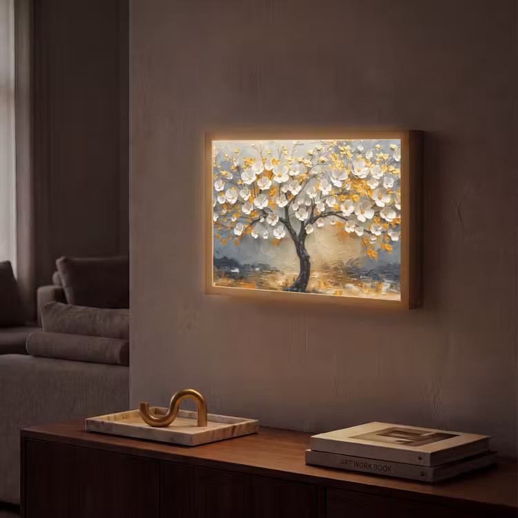Lightbox - Wandlamp - Boom - Bloemen - Goud - Beige — 2