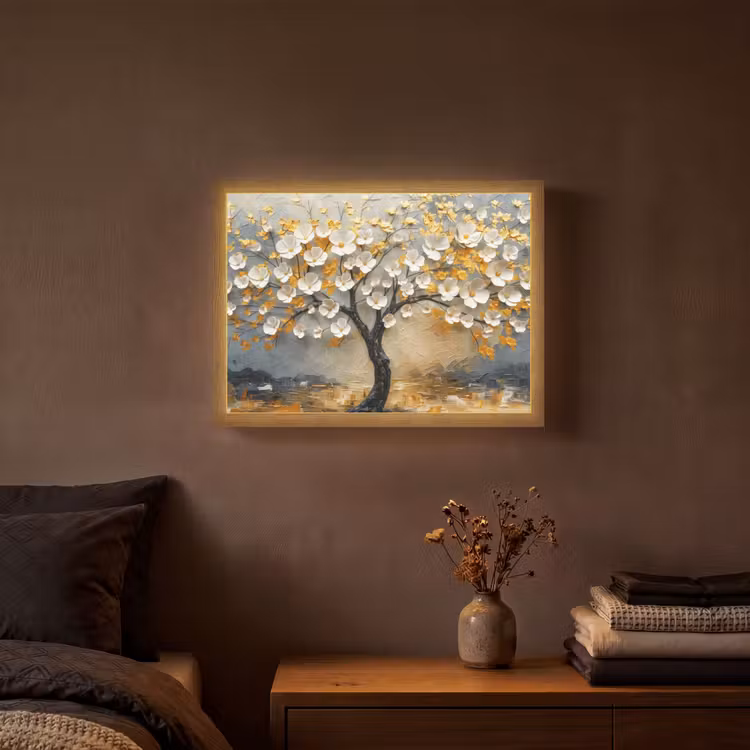 Lightbox - Wandlamp - Boom - Bloemen - Goud - Beige — 3