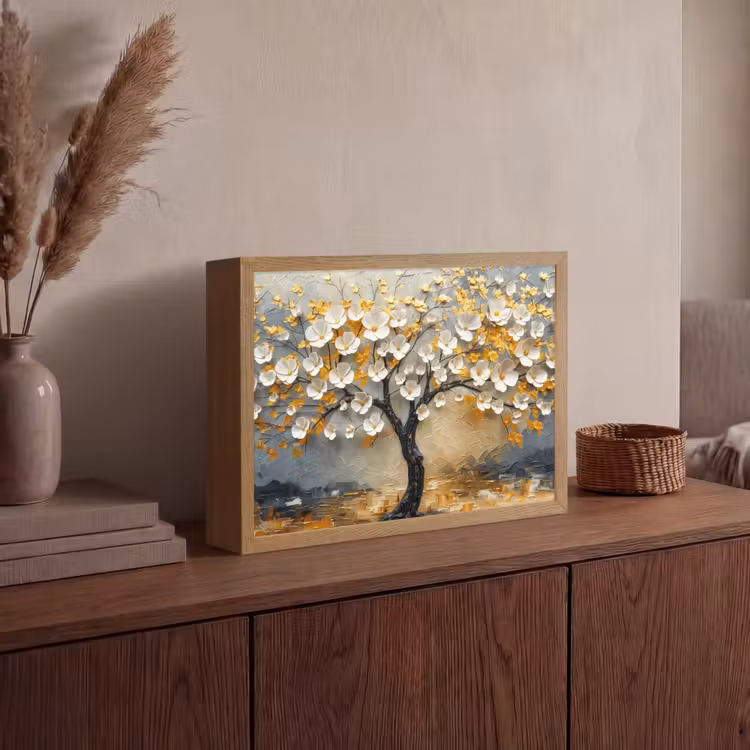 Lightbox - Wandlamp - Boom - Bloemen - Goud - Beige — 4