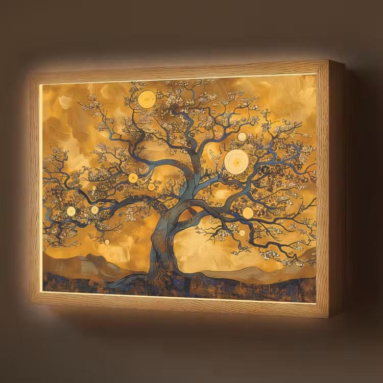 Lightbox - Wandlamp - Boom - Levensboom - Abstract - Goud — 1