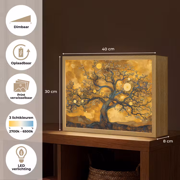 Lightbox - Wandlamp - Boom - Levensboom - Abstract - Goud — 10
