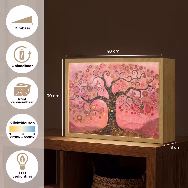 Lightbox - Wandlamp - Boom - Levensboom - Roze - Goud — 10