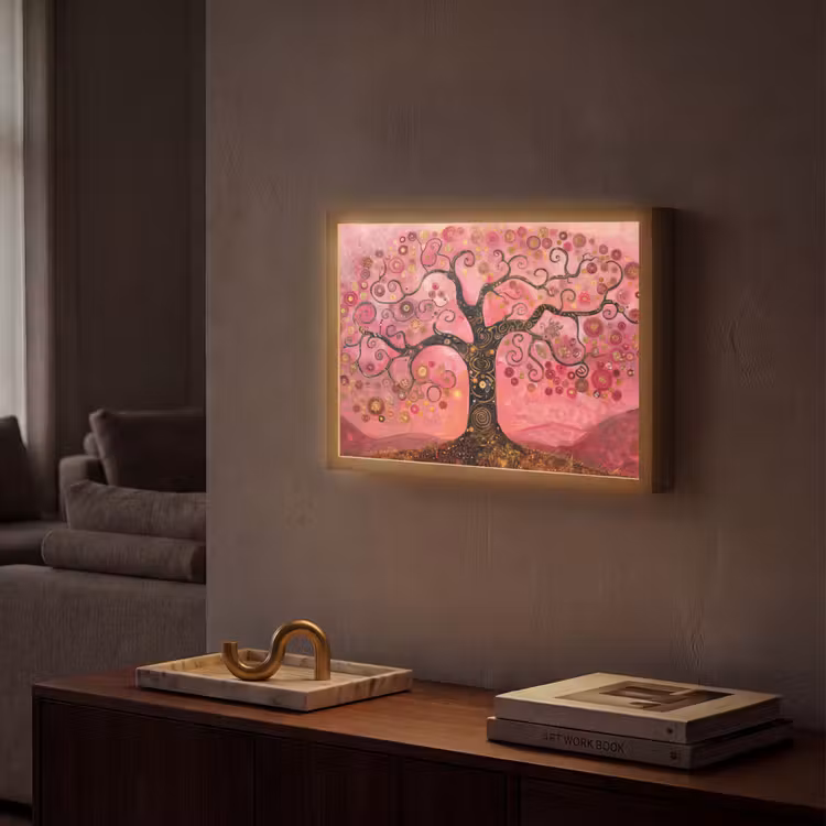 Lightbox - Wandlamp - Boom - Levensboom - Roze - Goud — 2