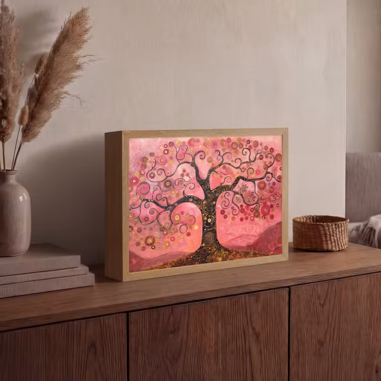 Lightbox - Wandlamp - Boom - Levensboom - Roze - Goud — 4