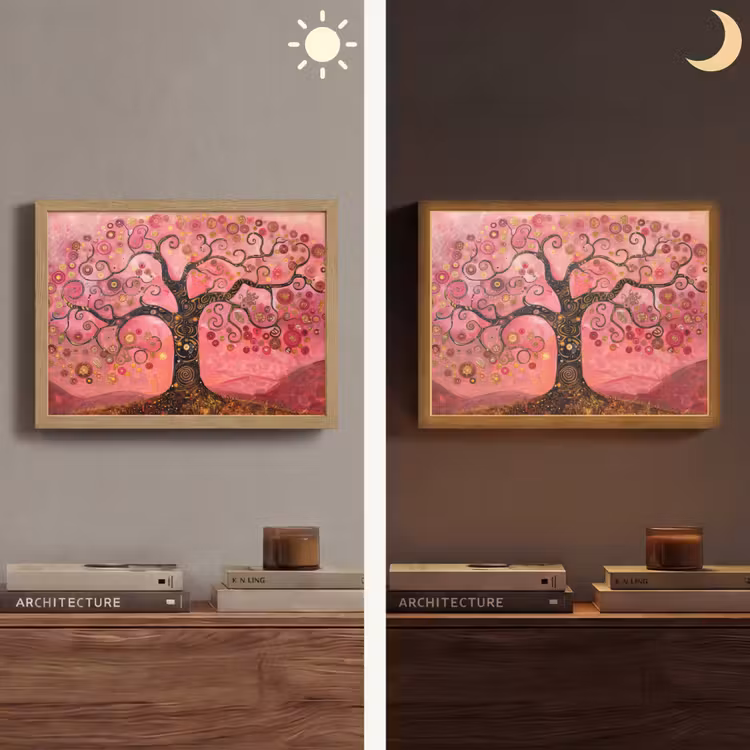 Lightbox - Wandlamp - Boom - Levensboom - Roze - Goud — 6