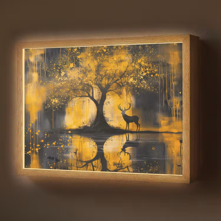 Lightbox - Wandlamp - Boom - Verflook - Hert - Natuur - Goud — 1