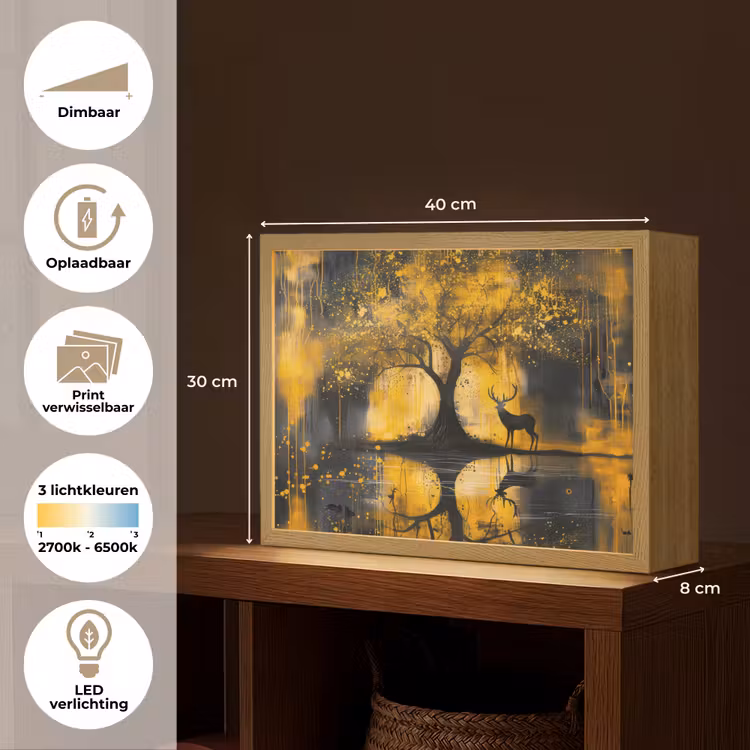 Lightbox - Wandlamp - Boom - Verflook - Hert - Natuur - Goud — 10