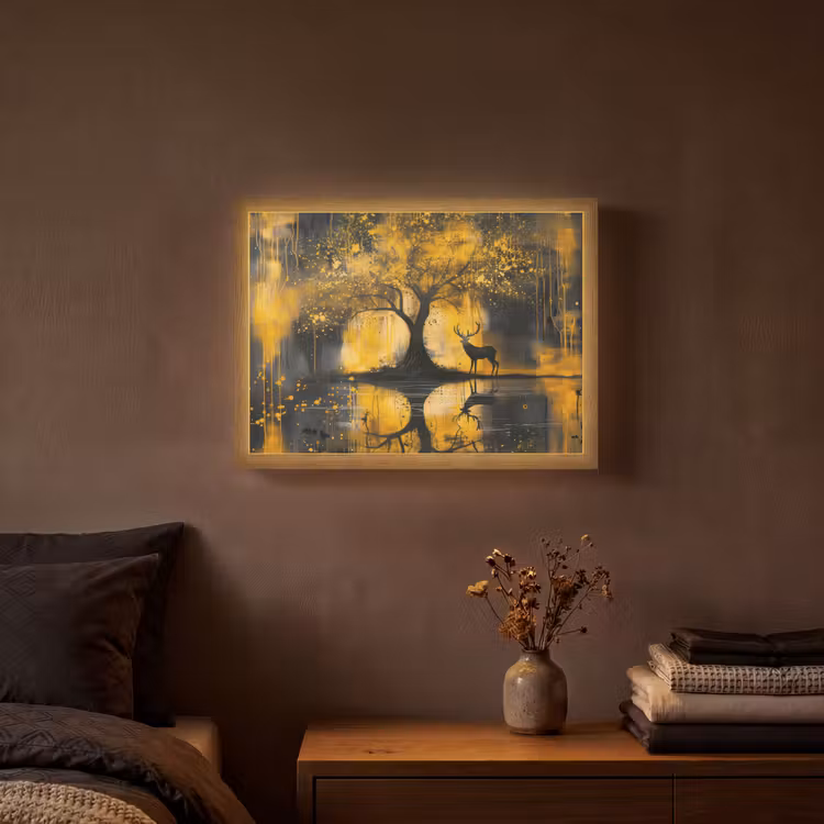 Lightbox - Wandlamp - Boom - Verflook - Hert - Natuur - Goud — 3