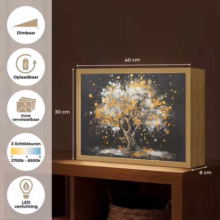 Lightbox - Wandlamp - Boom - Zwart - Goud - Wit - Modern — 10