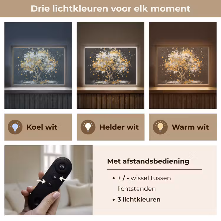 Lightbox - Wandlamp - Boom - Zwart - Goud - Wit - Modern — 8