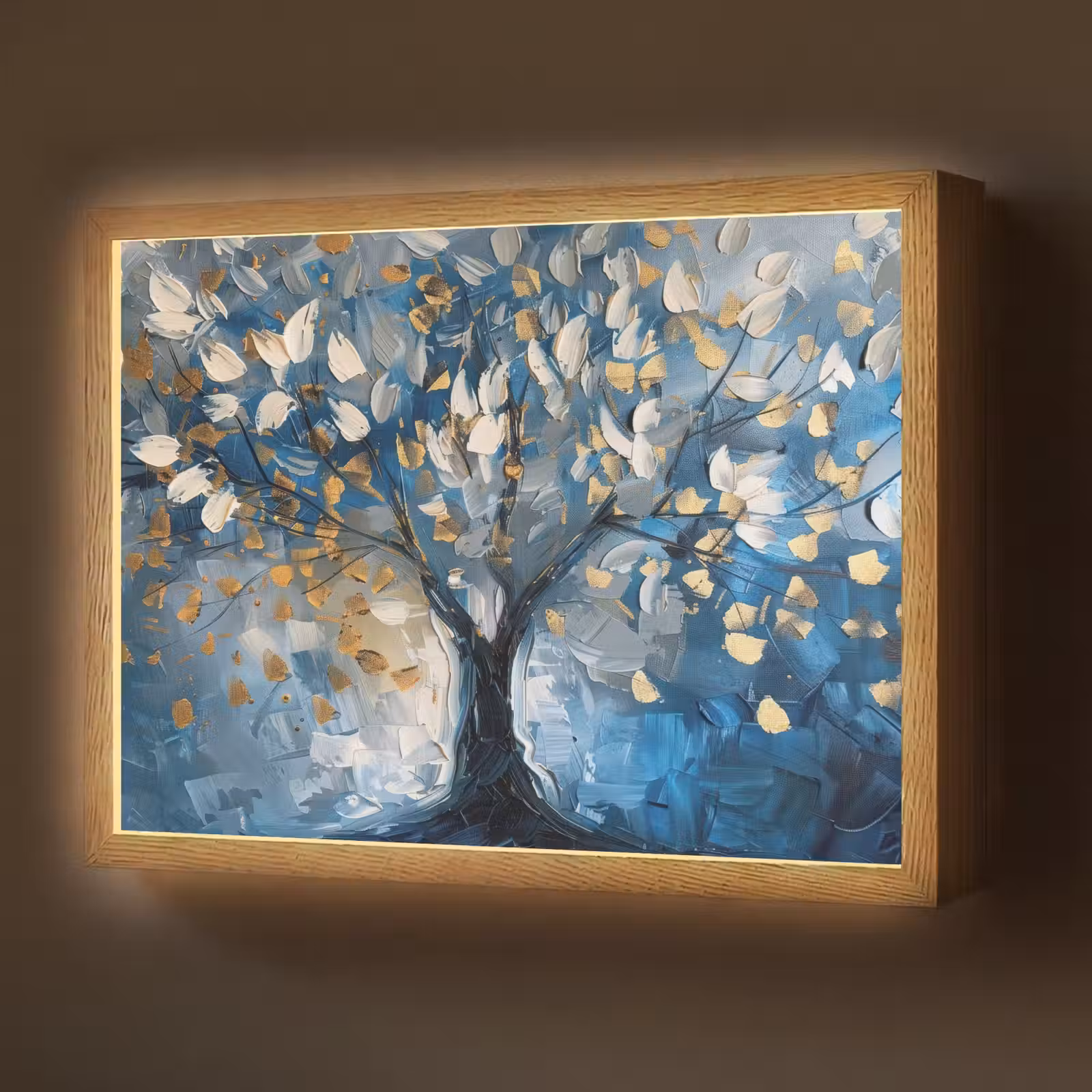 Lightbox - Wandlamp - Boom - Blauw - Goud - Abstract — 1