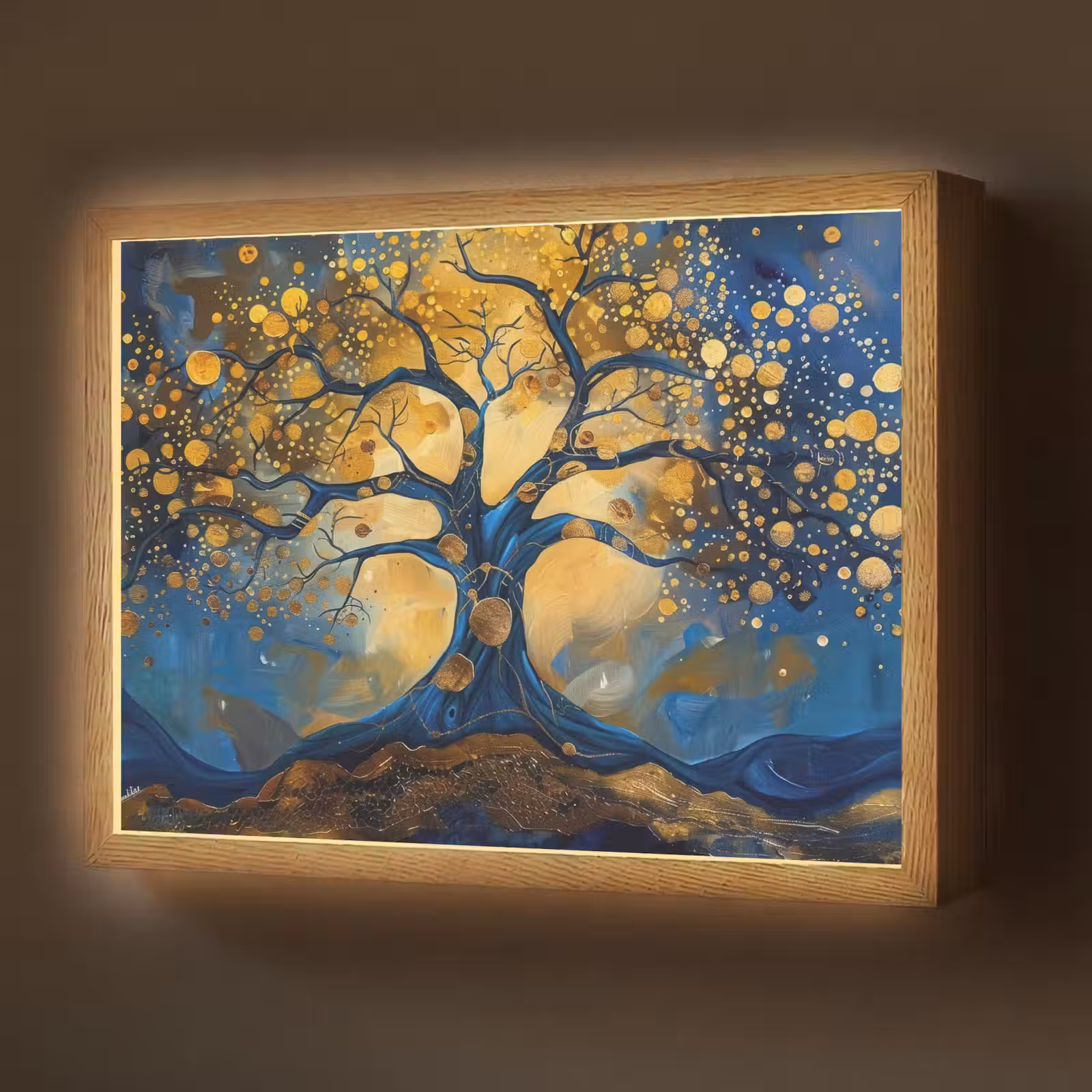 Lightbox - Wandlamp - Boom - Levensboom - Blauw - Goud — 1