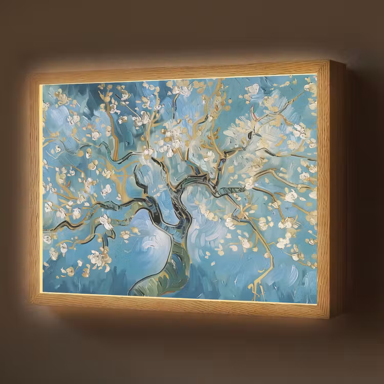 Lightbox - Wandlamp - Amandelbloesem boom - Blauw - Abstract — 1