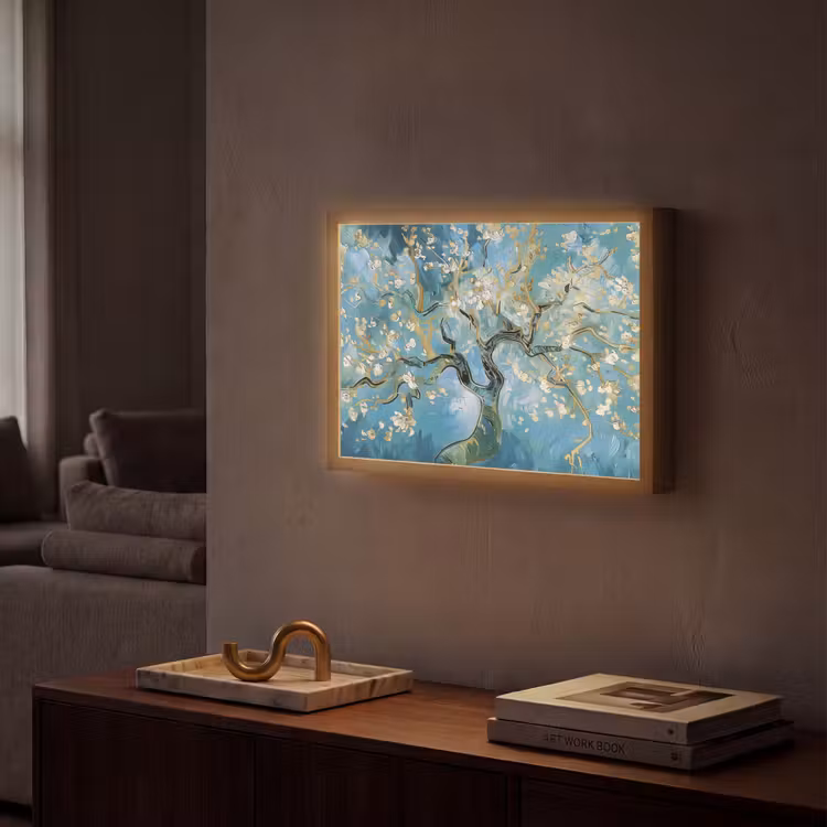 Lightbox - Wandlamp - Amandelbloesem boom - Blauw - Abstract — 2