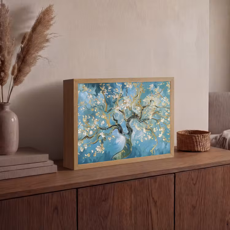 Lightbox - Wandlamp - Amandelbloesem boom - Blauw - Abstract — 4