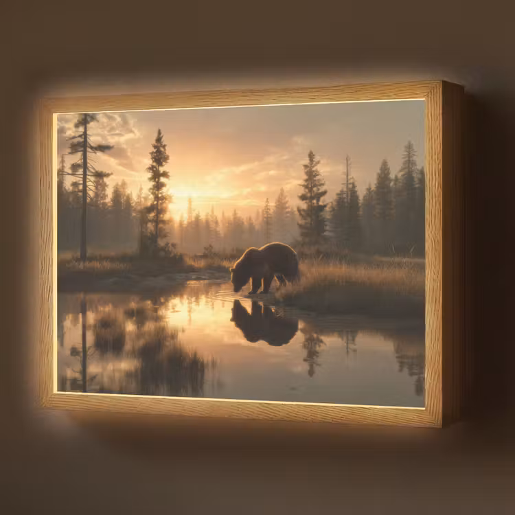 Lightbox - Wandlamp - Beer - water - Bos - Ochtendlicht — 1