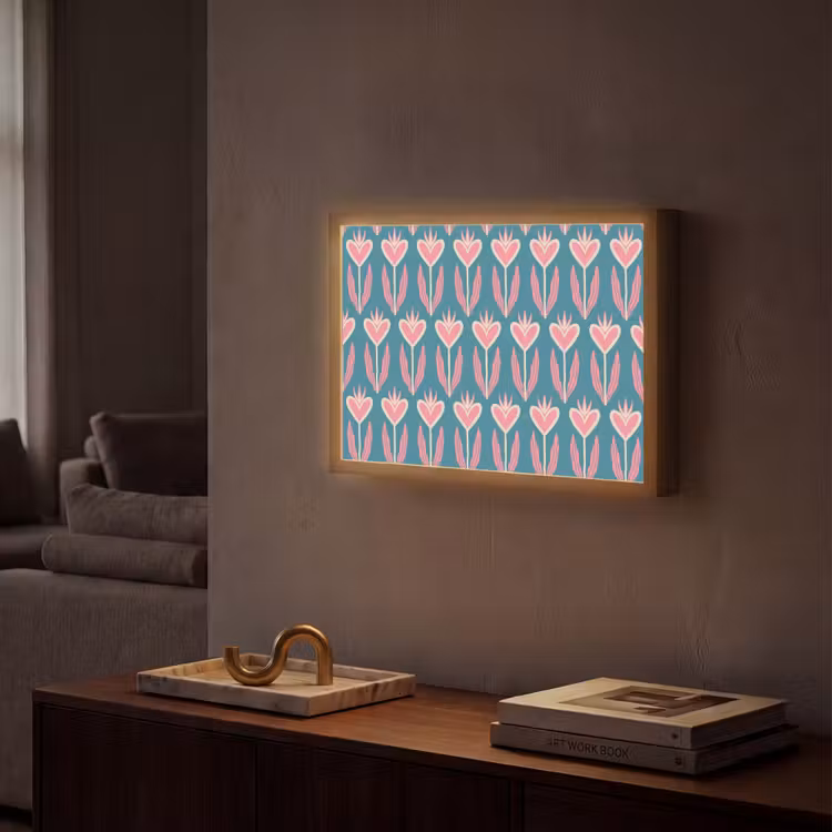 Lightbox - Wandlamp - Blauw - Retro - Patroon - Hartjes — 2