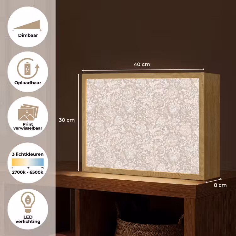 Lightbox - Wandlamp - Bloemenprint - Grijs - Crème — 10