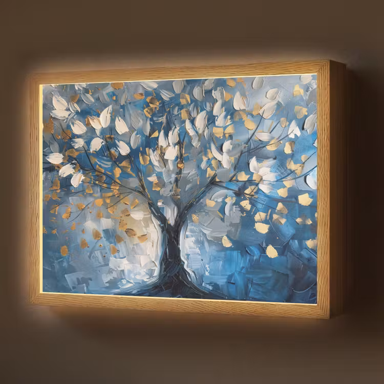 Lightbox - Wandlamp - Boom - Blauw - Goud - Abstract — 1