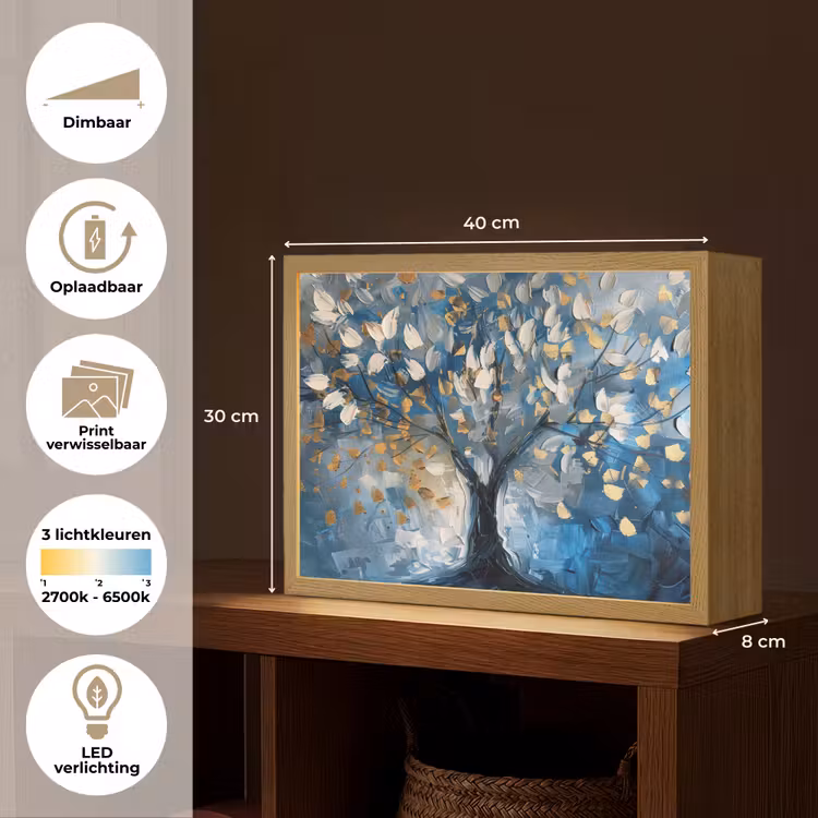 Lightbox - Wandlamp - Boom - Blauw - Goud - Abstract — 10