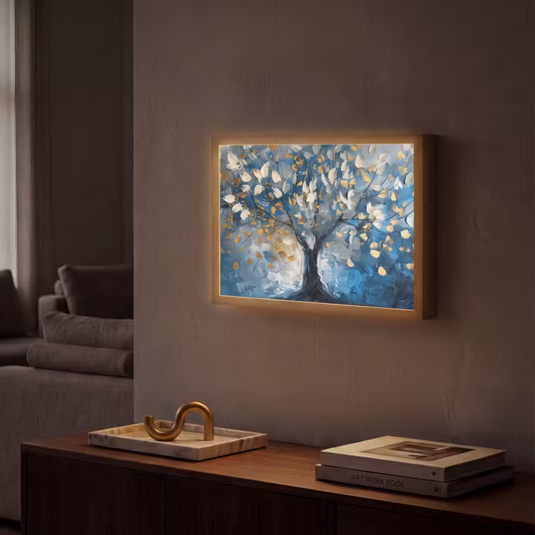 Lightbox - Wandlamp - Boom - Blauw - Goud - Abstract — 2