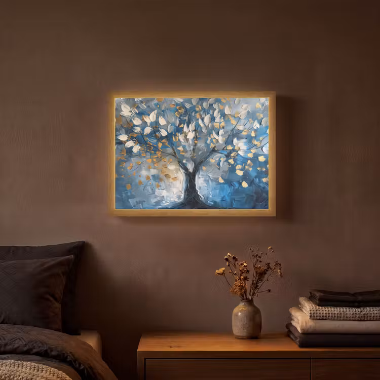 Lightbox - Wandlamp - Boom - Blauw - Goud - Abstract — 3