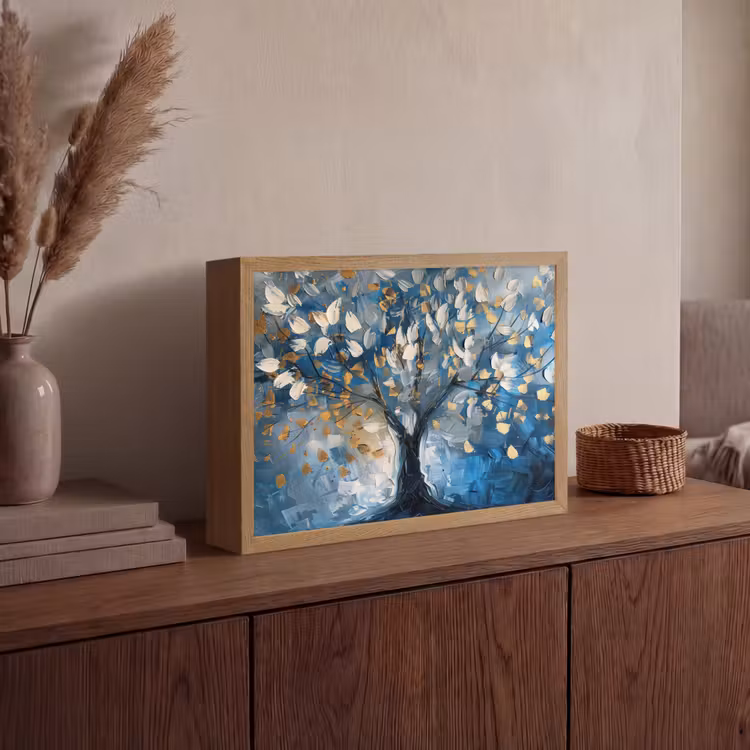 Lightbox - Wandlamp - Boom - Blauw - Goud - Abstract — 4