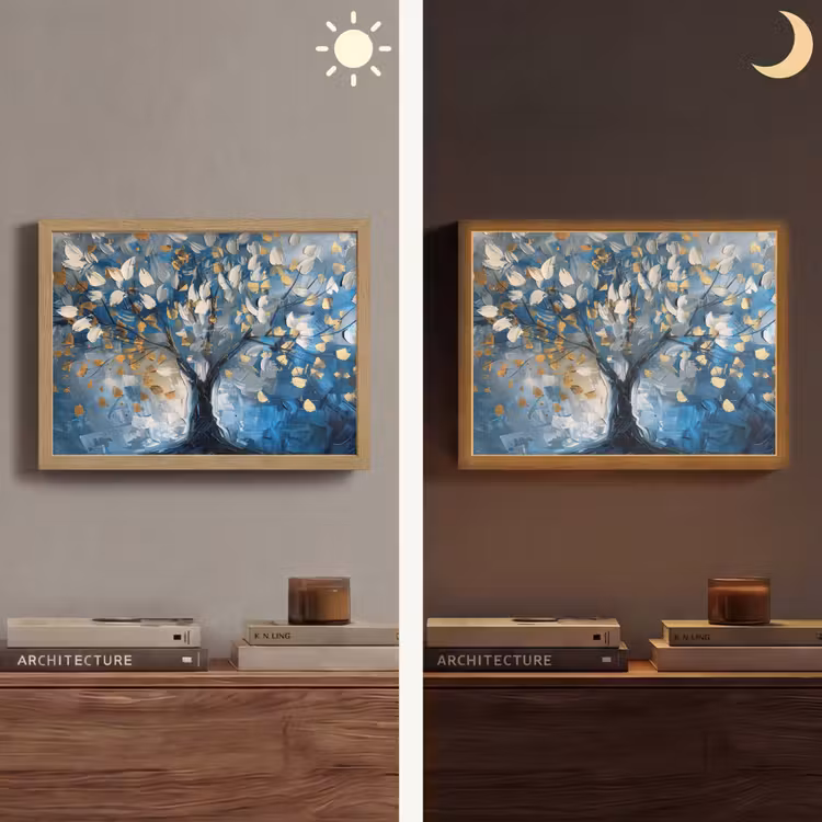 Lightbox - Wandlamp - Boom - Blauw - Goud - Abstract — 6