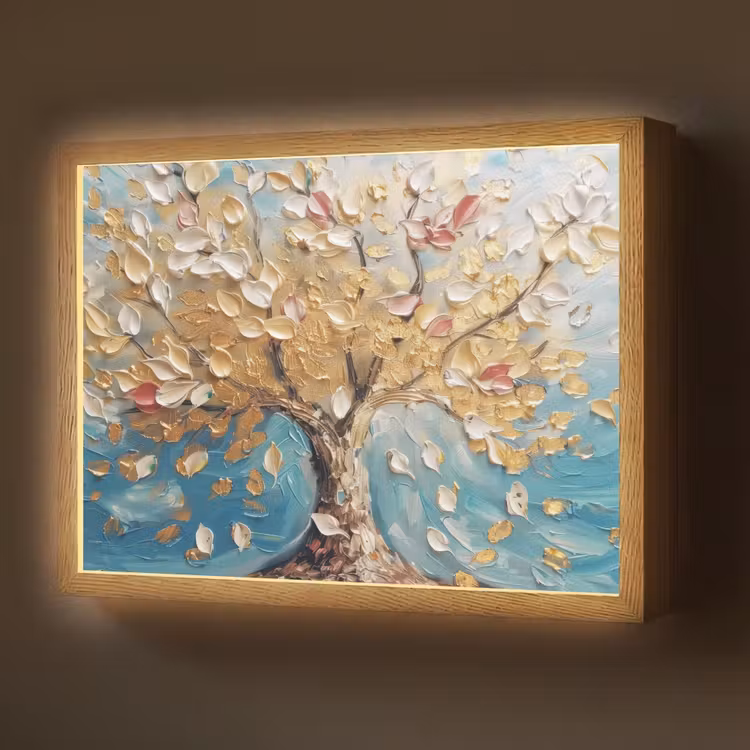 Lightbox - Wandlamp - Boom - Blauw - Goud - Abstract - Modern — 1